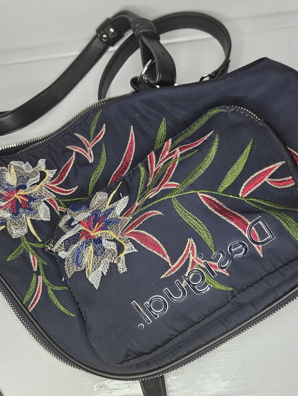 Desigual Siberia Floral Embroidered Shoulder Crossbody Bag Navy Blue Boho Bag - Picture 16 of 16